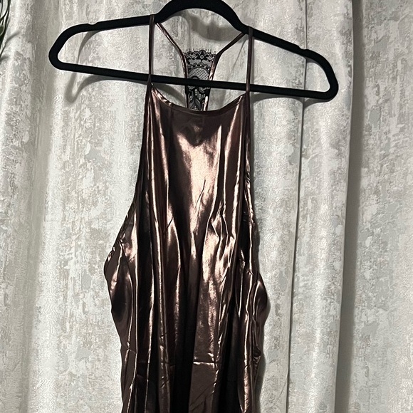 FREE PEOPLE Sunset Shimmer Midi Slip / Black Rose Gold NWT size Large - Picture 8 of 9